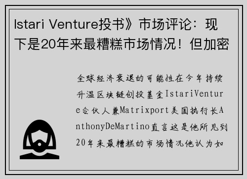 Istari Venture投书》市场评论：现下是20年来最糟糕市场情况！但加密货币采用将在熊市下增