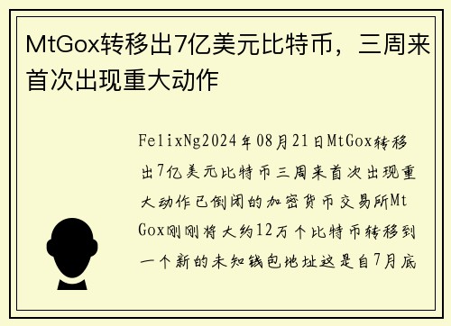 MtGox转移出7亿美元比特币，三周来首次出现重大动作 