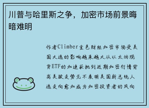 川普与哈里斯之争，加密市场前景晦暗难明